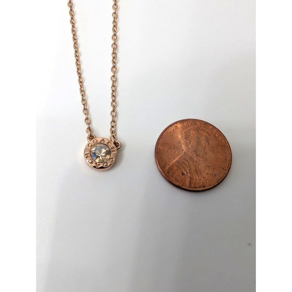 COACH Necklace Open Circle Crystal Pendant Rose Gold Plate Round‎ Link 18" - Picture 3 of 7